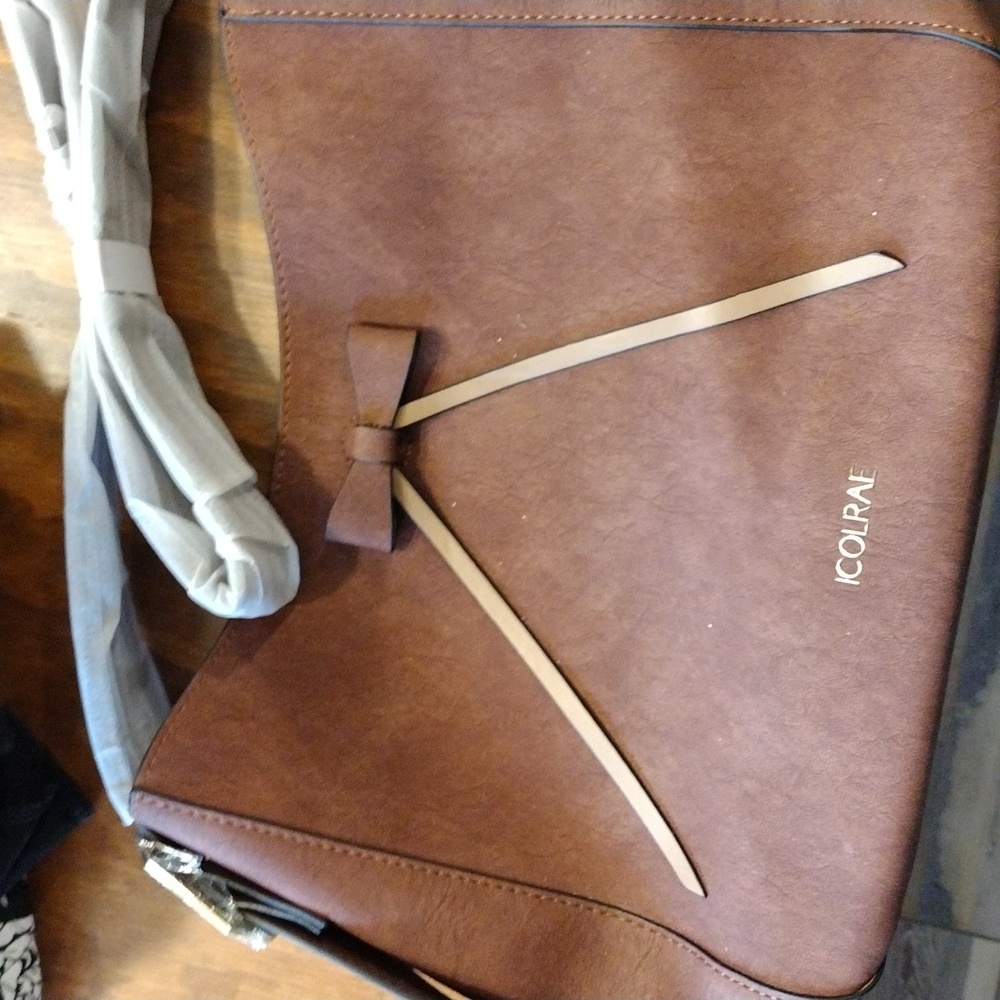 Brown ICOLRAE Faux Leather Handbag with Bow Accent Brand New